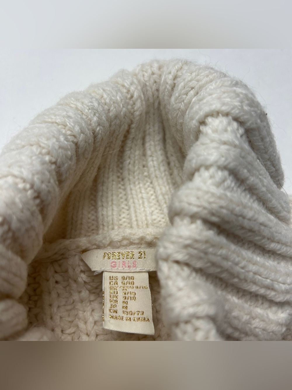 Forever 21 Girls Cream White Cable Knit Fringe Turtleneck Sweater - Picture 3 of 3
